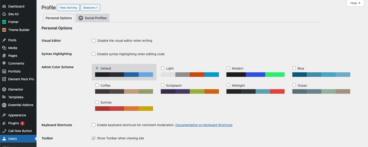 wordpress update profile